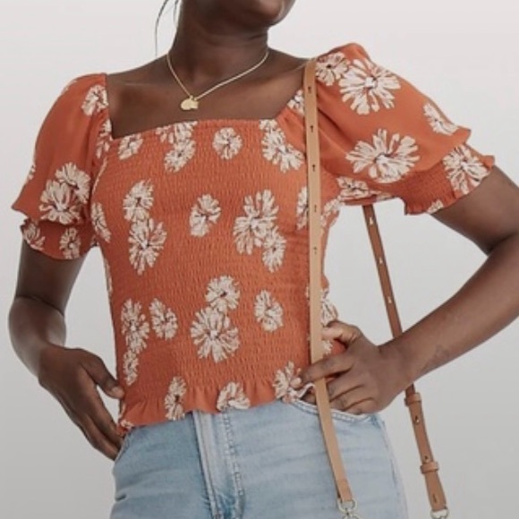Madewell Womens Georgette Lucie Smocked Top Size 2X Puff
Sleeve Floral Rust NWOT - Picture 6 of 8